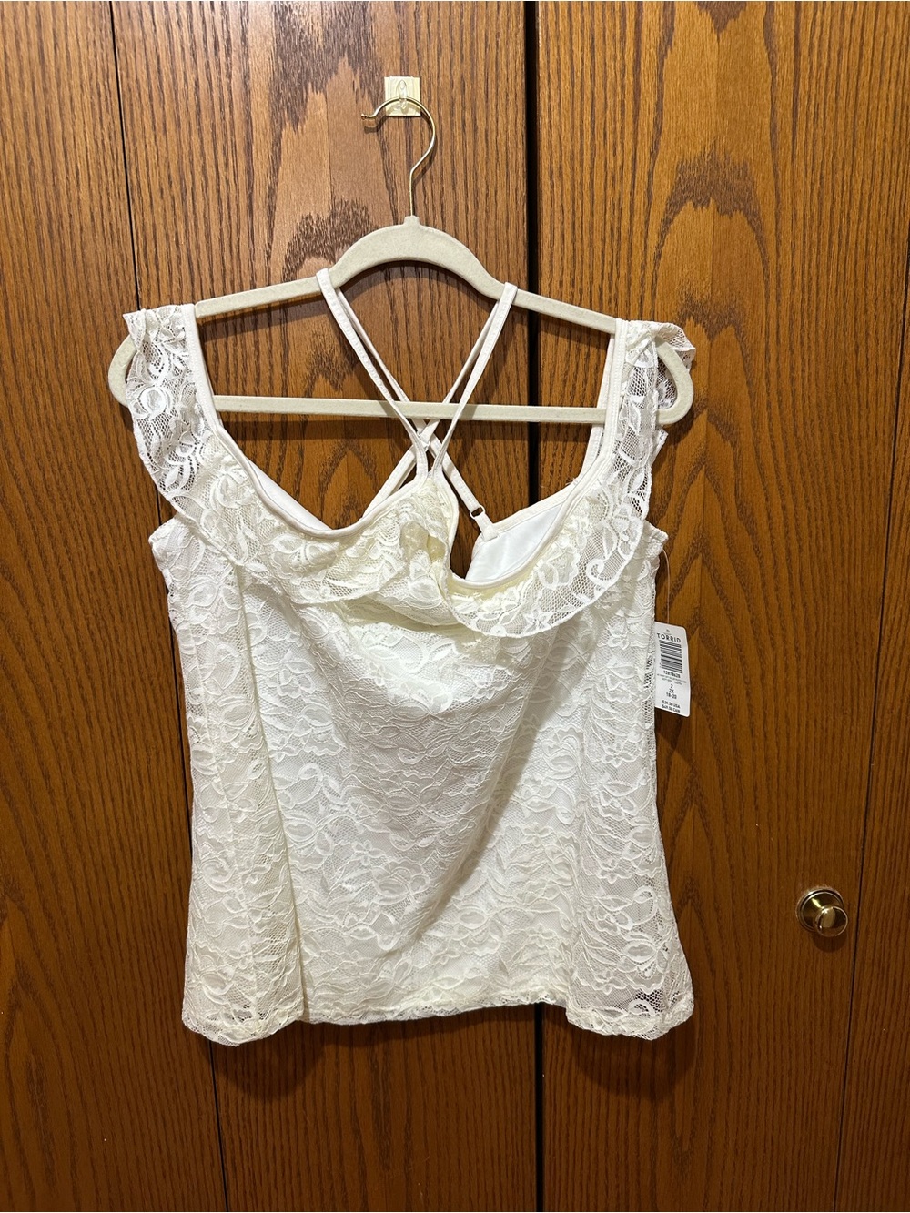 Torrid Lace Overlay White Women's Tank Top with Strappy Back